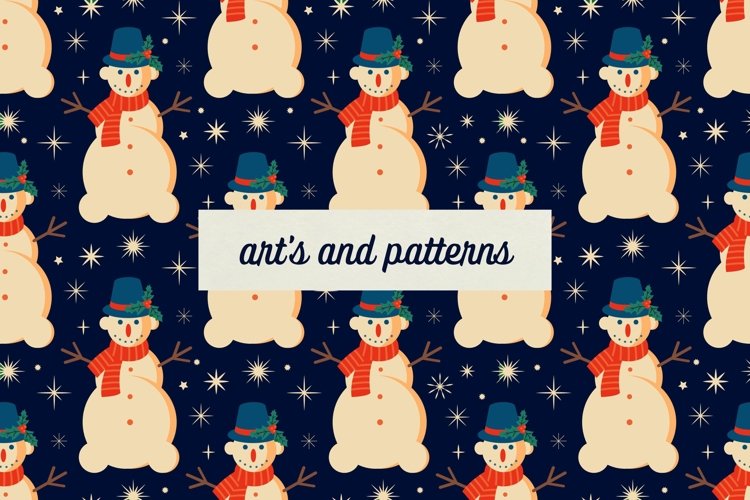 Blue pattern with Snowman |Retro Christmas pattern example image 1