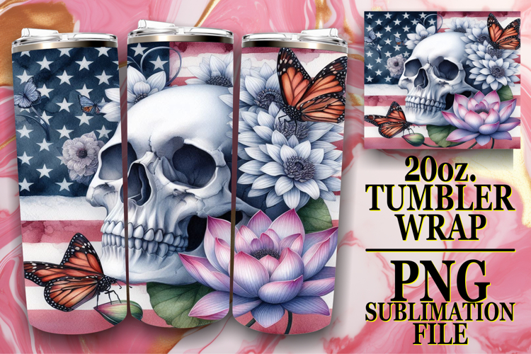 Serene reflections 20oz tumbler wrap, Skull USA