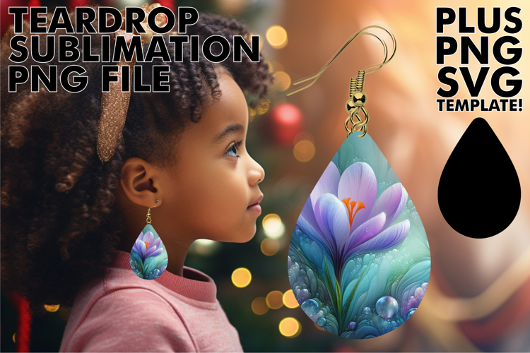 Unique Teardrop Earrings Gift PNG, 3D Flower