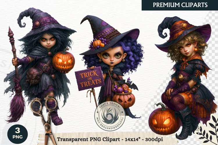 Whimsical Halloween Little Witch Gothic Png Clipart graphic