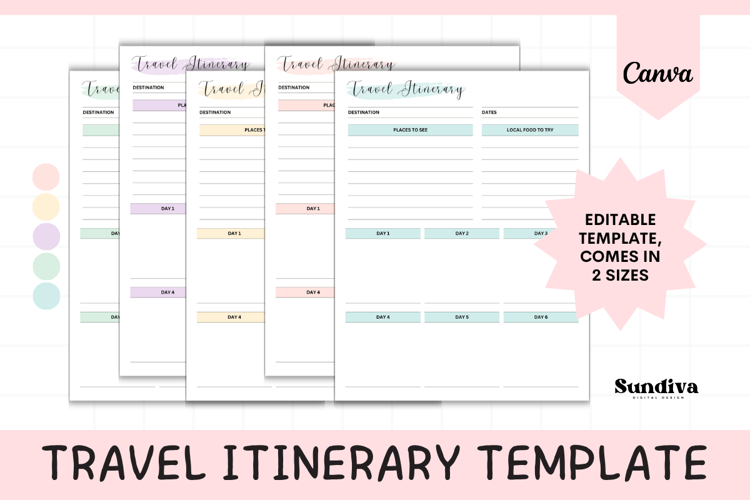 Travel Itinerary Editable Template 4 | Travel Planner