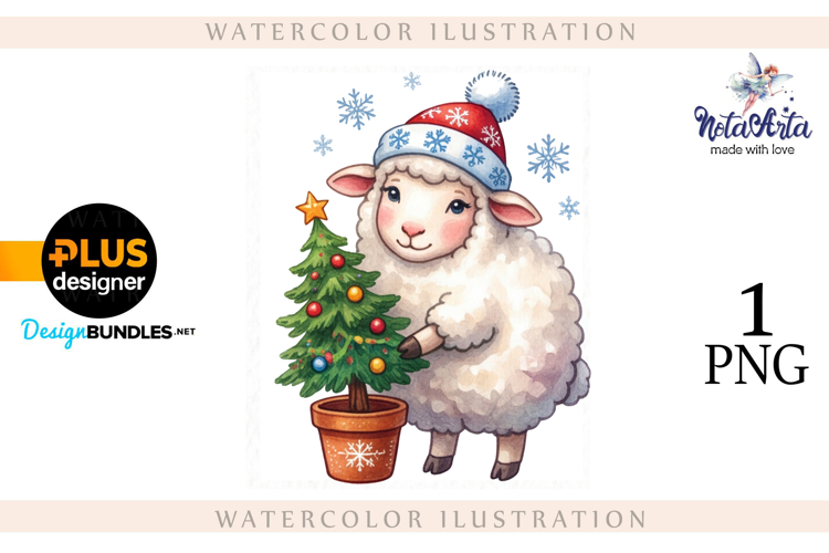Christmas Sheep in Watercolor Style