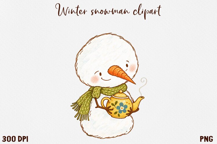 Cute Winter Snowman Clipart, Cozy Christmas Snowman PNG. example image 1