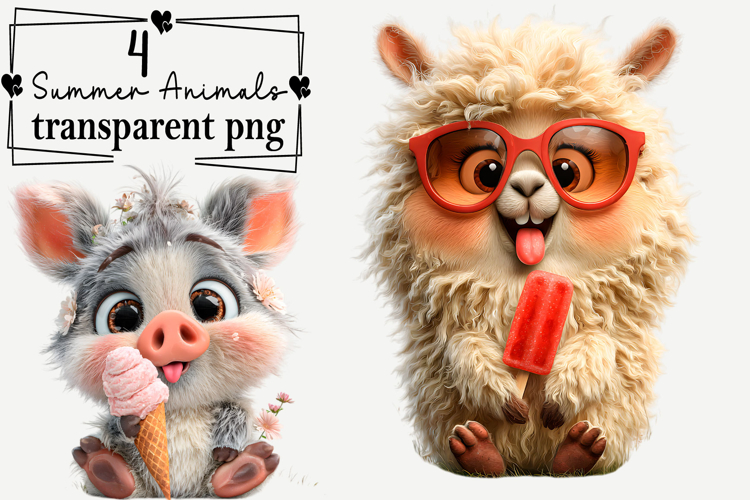 Quirky Summer Animals Clipart Watercolor png