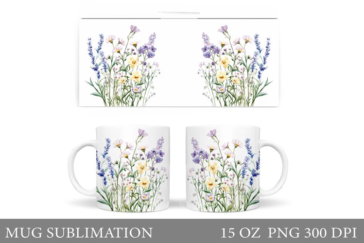 Wildflowers Mug Sublimation. Flowers Mug Wrap Design example image 1