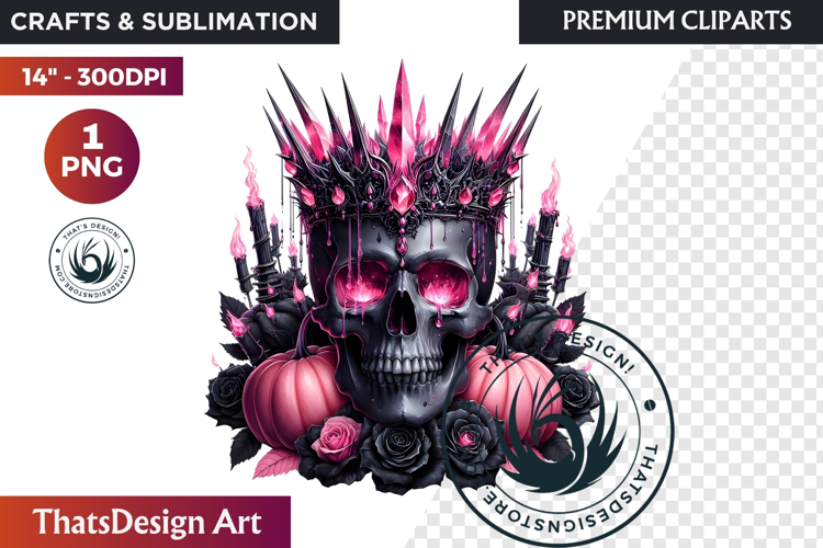 Pink and Black Gothic Halloween Skulls Clipart, pastel goth