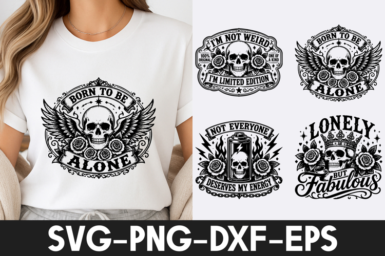 Skull Alone SVG PNG, Gothic Social Battery Design