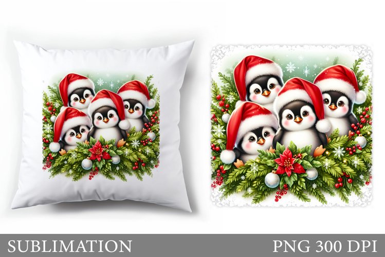 Cute Penguin Pillow Design. Christmas Pillow Sublimation example image 1