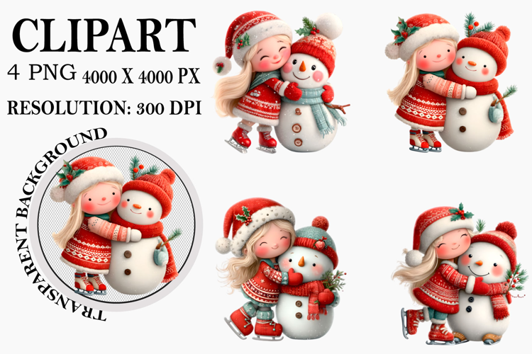 Christmas Santa Girl Clipart Watercolor PNG