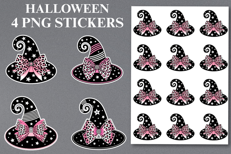 4 Halloween Witch Stickers Png | Printable