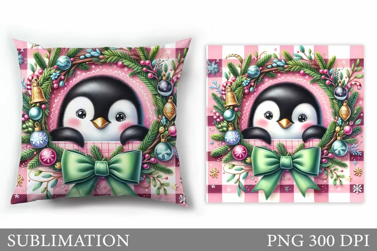 Christmas Penguin Pillow. Christmas Pillow Sublimation