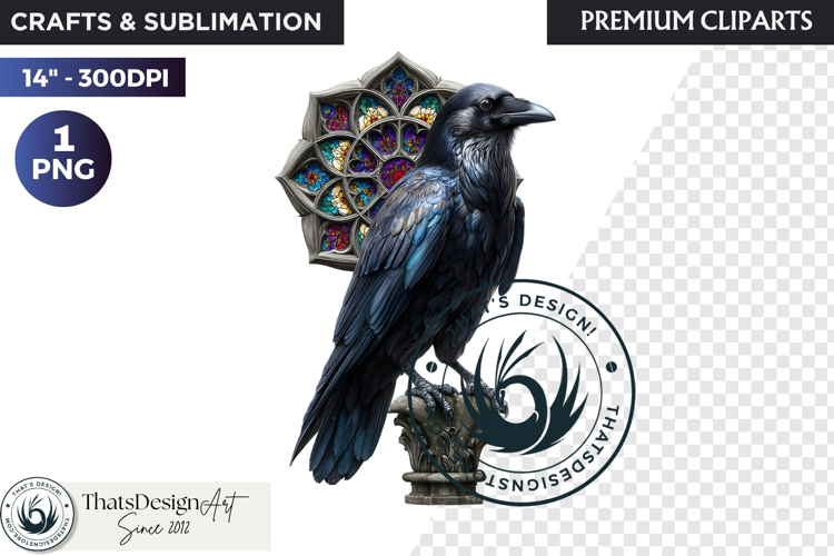 Floral Ravens Fantasy clipart, Gothic Botanical Bird Graphic