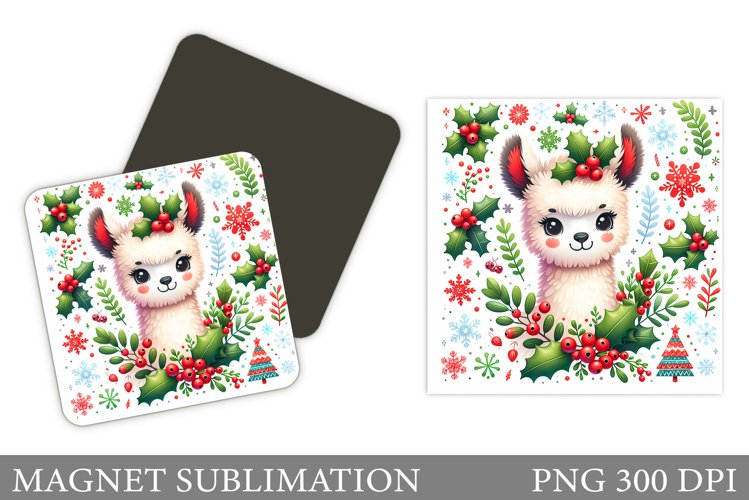 Christmas Lama Magnet. Christmas Magnet Sublimation example image 1