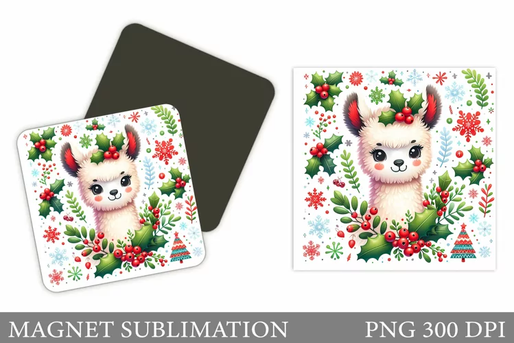 Christmas Lama Magnet. Christmas Magnet Sublimation