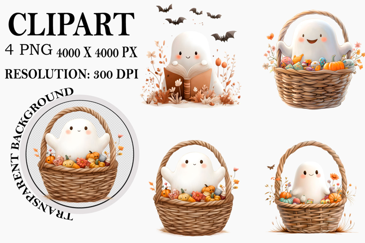 Whimsical Halloween Ghost Clipart Watercolor PNG