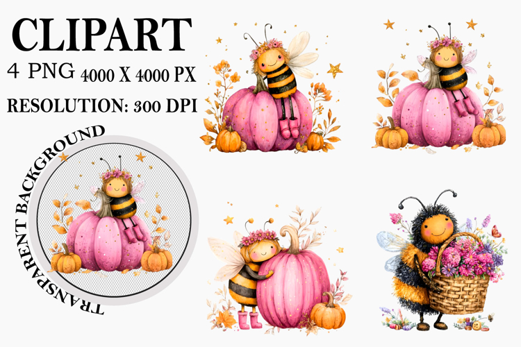 Whimsical Halloween Bee Clipart Watercolor PNG