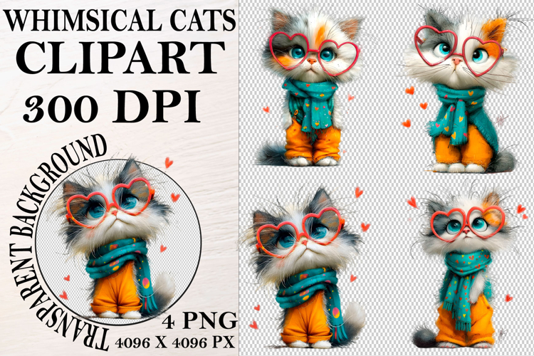 Whimsical Cats Clipart Watercolor png