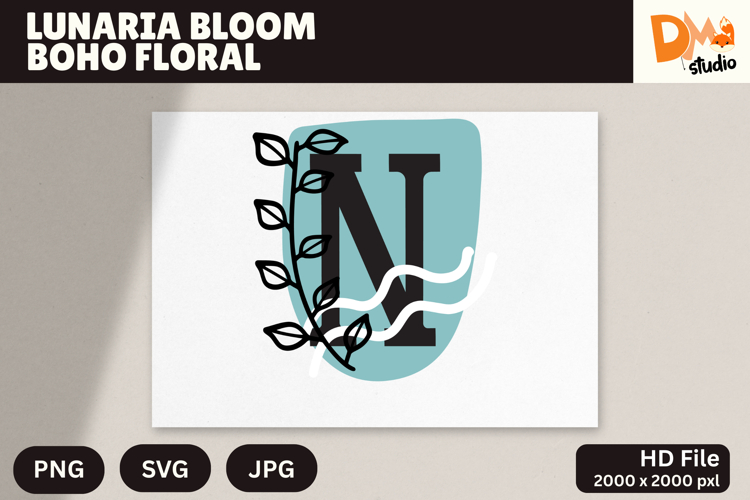 Lunaria Bloom Boho Floral Monogram