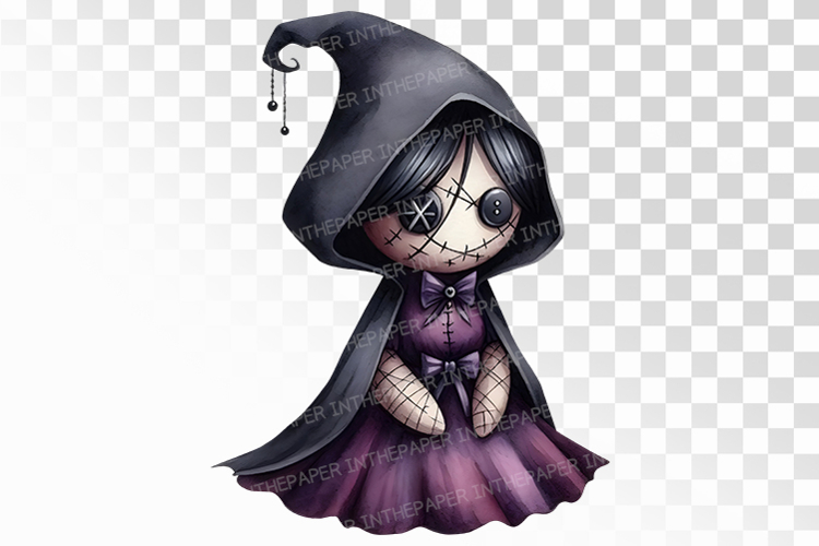 Gothic Girl Voodoo Doll Ribbons Halloween PNG