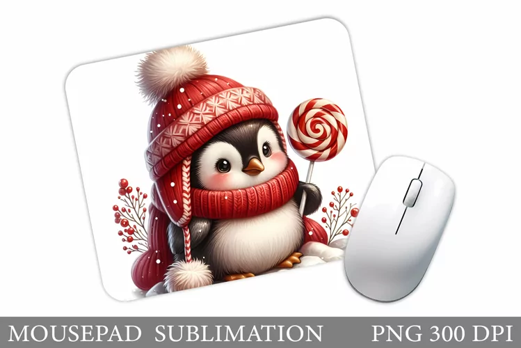 Cute Penguin Mouse Pad. Christmas Mouse Pad Design