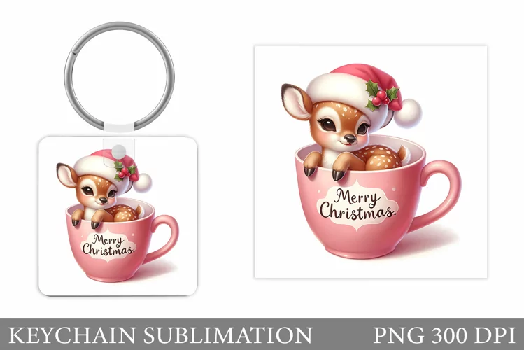 Cute Deer Keychain Design. Christmas Keychain Sublimation