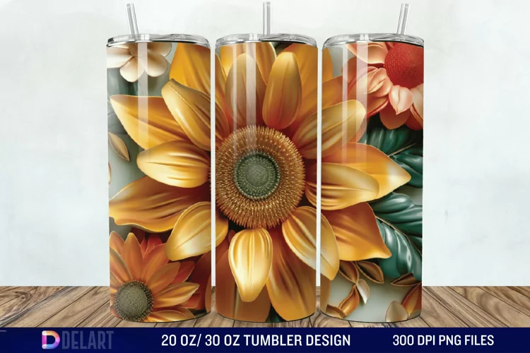 3d Sunflower floral Tumbler Wrap