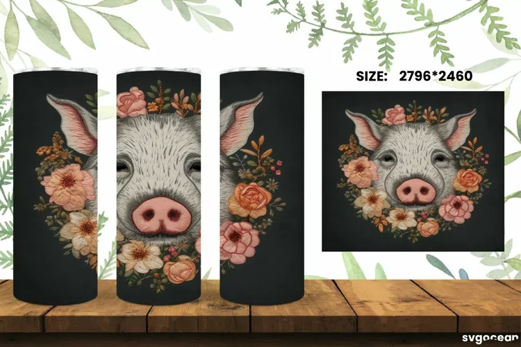 Embroidery Pig Tumbler Wrap |Skinny 20 oz| Sublimation