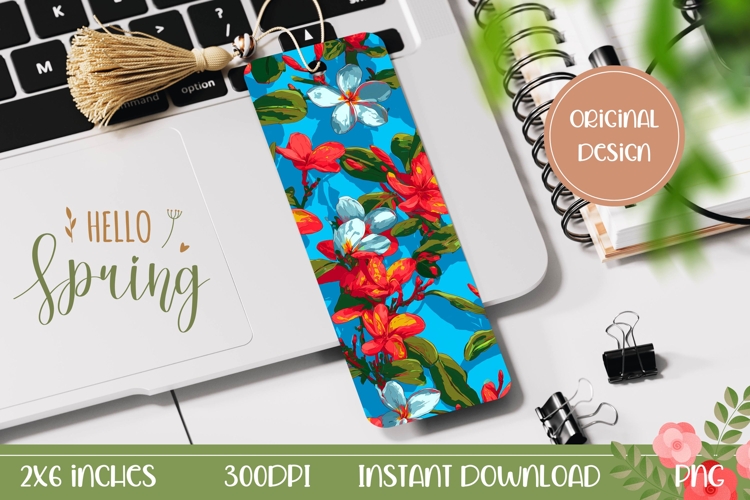 Tropical Flowers Bookmark Printable, Blue Floral Bookmark