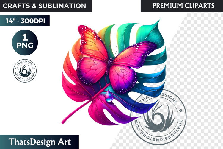 Tropical Butterfly & Flower Clipart: Vibrant floral PNG