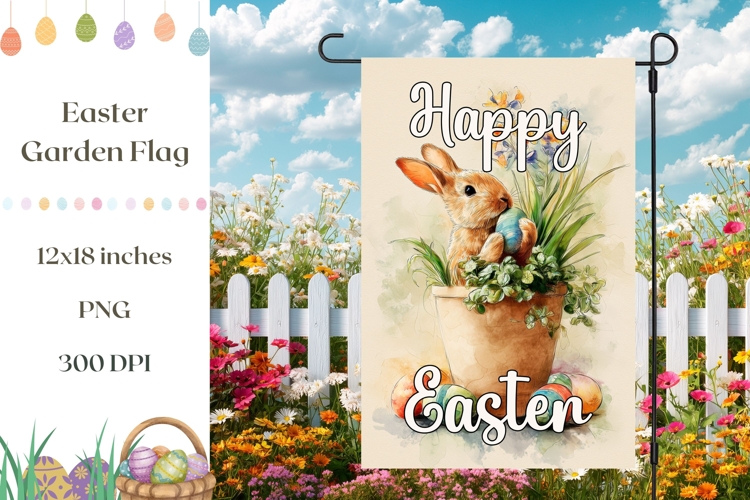 Floral Easter Garden Flag Template, Happy Easter Print