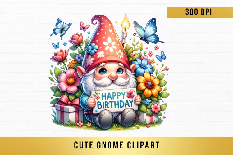 watercolor cute gnome clipart, birthday gnome sublimation example image 1