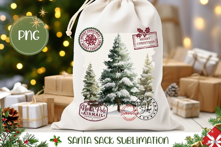 Snow Christmas Tree Santa Sack, Merry Christmas Bag