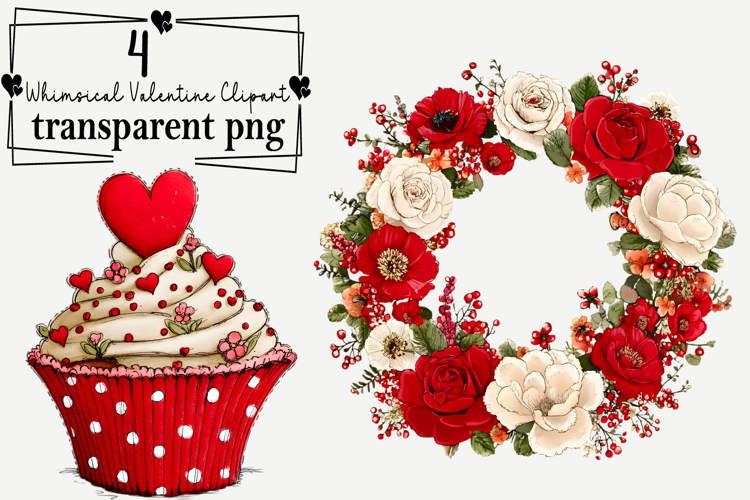 Whimsical Valentine Clipart Watercolor PNG example image 1