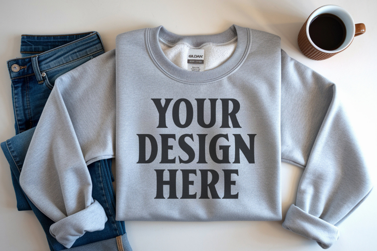 Ash Gildan 18000 Folded Flat Lay Mockups