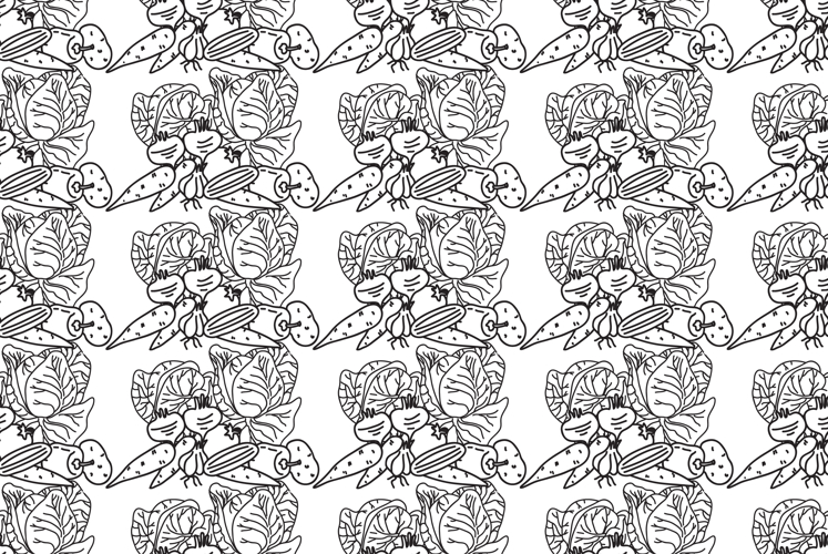 Line art botanical vegetables seamless pattern vector