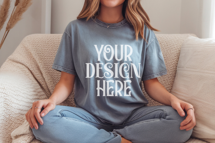 Blue Jean Comfort Colors 1717 T-shirt Mockups,1717 Mockups