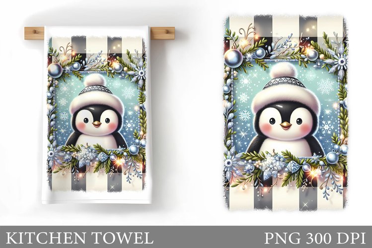 Christmas Penguin Kitchen Towel. Christmas Kitchen Towel example image 1