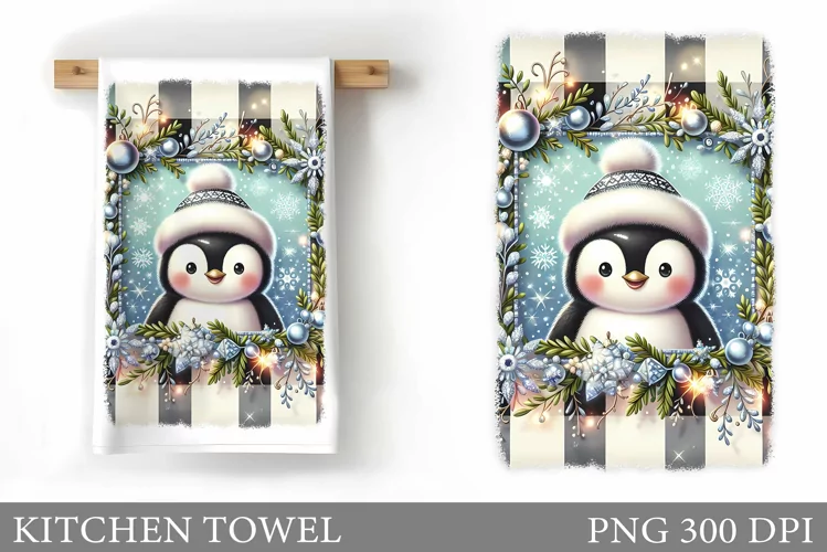 Christmas Penguin Kitchen Towel. Christmas Kitchen Towel