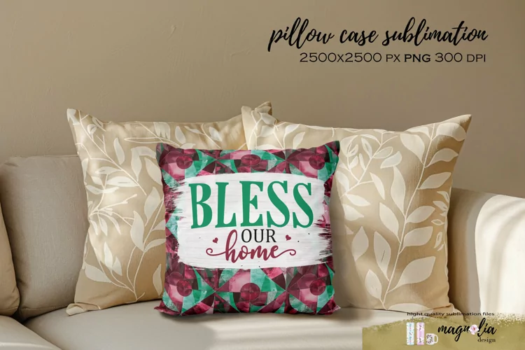 Pillow case BLESS OUR HOME sublimation design png