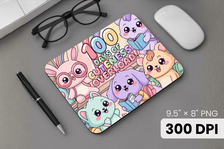 100 days of school Mouse Pad, Teacher PNG Sublimation Design