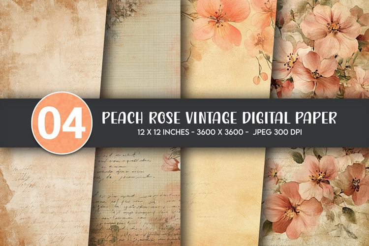 Peach Rose Vintage Digital Paper example image 1