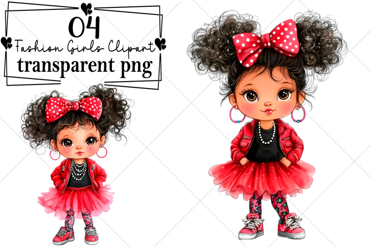 Whimsical Fashion Girls Clipart Watercolor PNG