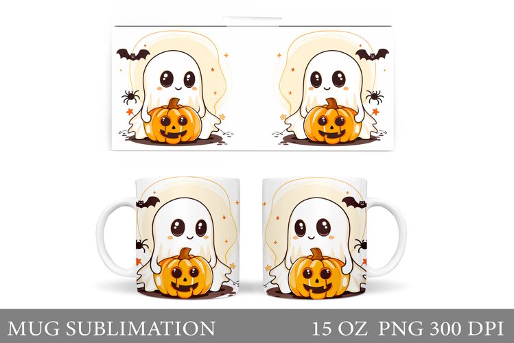 Cute Ghost Mug Design. Cute Halloween Mug Sublimation