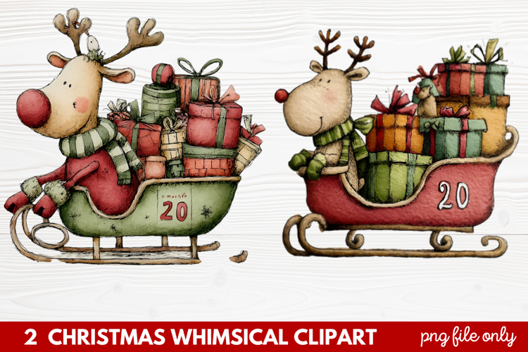 2 Whimsical Christmas Clipart featuring cute holiday charact