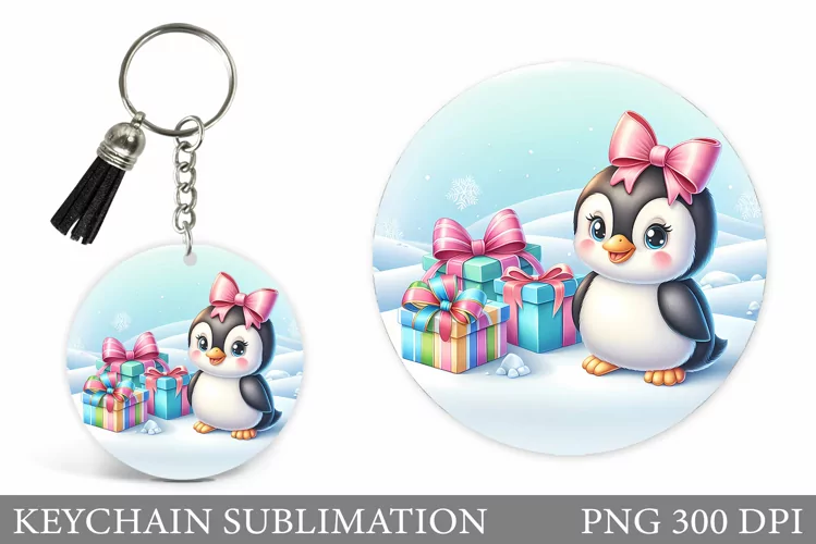 Christmas Penguin Keychain. Christmas Keychain Design