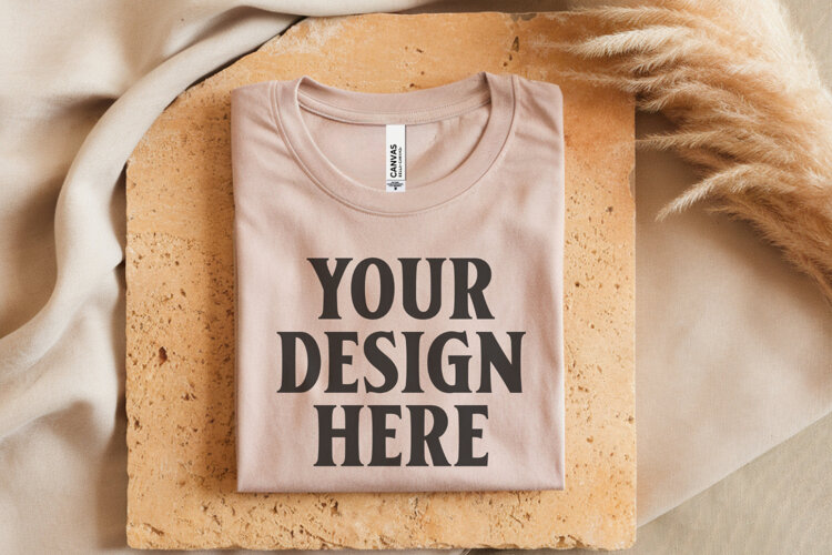 Heather Dust Bella Canvas 3001 Flat Lay T-Shirt Mockup example image 1