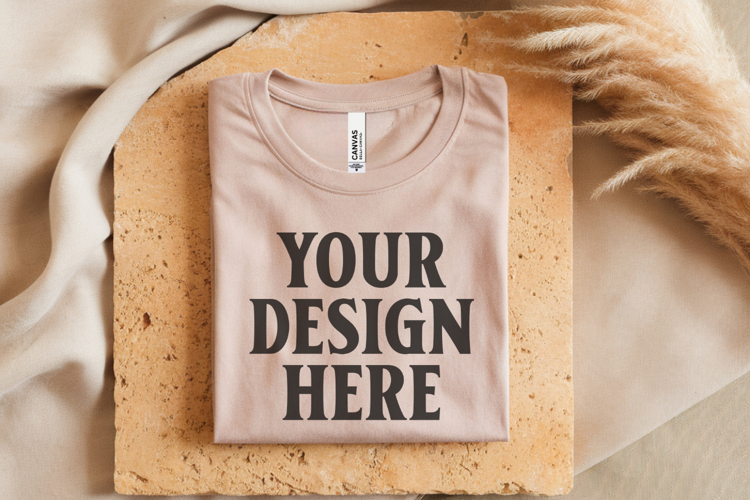 Heather Dust Bella Canvas 3001 Flat Lay T-Shirt Mockup