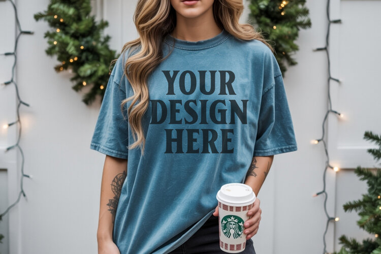 Christmas Comfort Colors 1717 Blue Spruce TShirt Mockup, CC example image 1