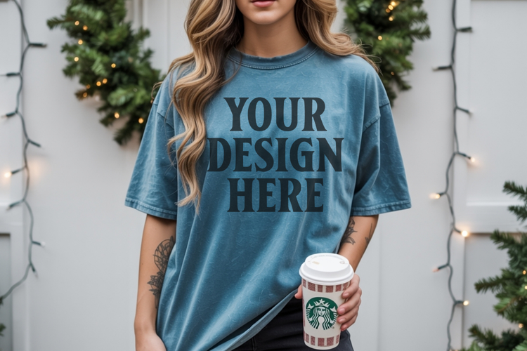 Christmas Comfort Colors 1717 Blue Spruce TShirt Mockup, CC