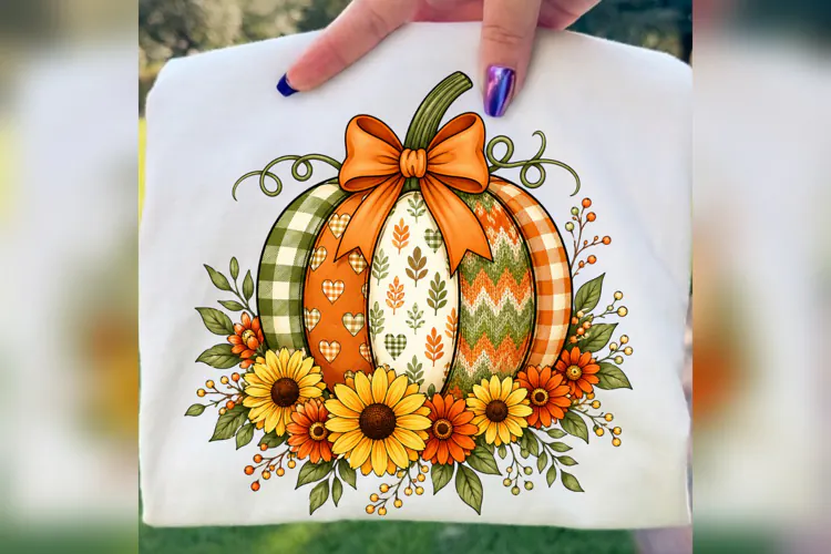 Patchwork Pumpkin PNG, Sunflower Fall Design, Rustic Autumn